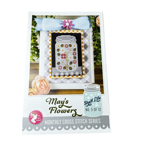May Flowers Shelf Life Cross Stitch Pattern Kit NEW Its Sew Emma Monthly Jar - Picture 1 of 3